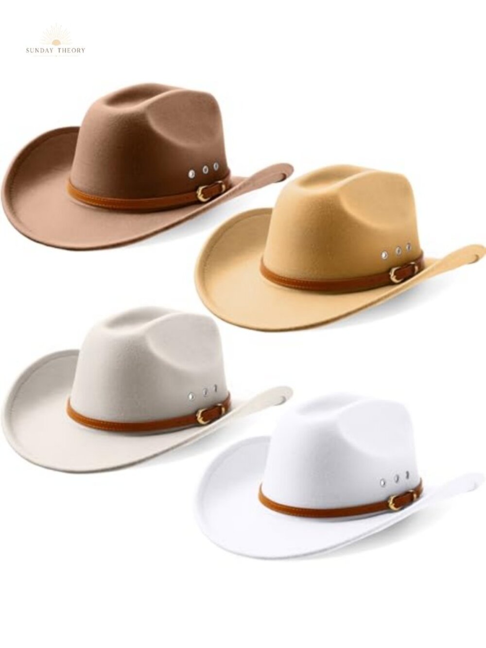 Felt Wide Brim Cowgirl Hat with Belt Classic Outdoor Western Style